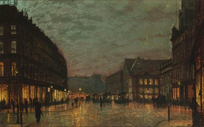 Boar Lane, Leeds, bei Lampenlicht von John Atkinson Grimshaw